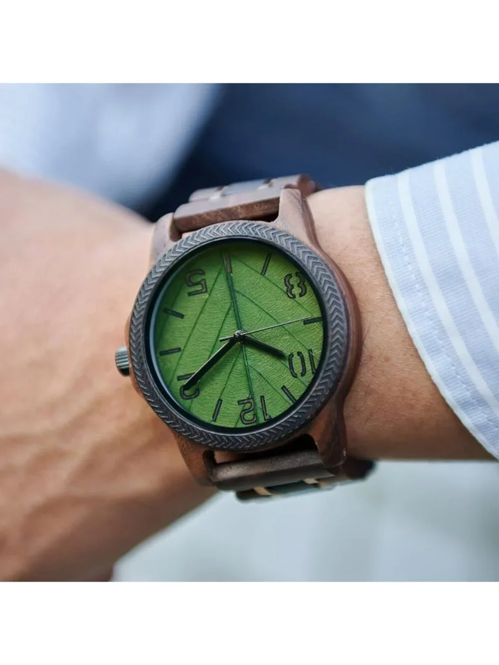 Natural Wooden Men's Watch - Minimalist Japanese Quartz, Unique Leaf Vein Dial